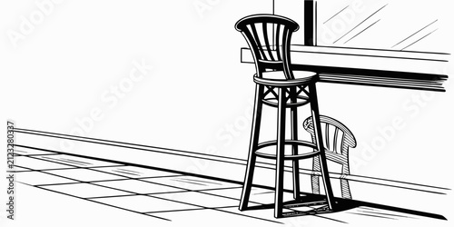 Black bar stool silhouette on white background, minimalist