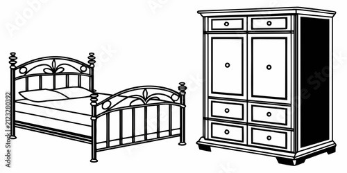 Black bedroom furniture set with bed, nightstands, and dresser silhouette black furniture