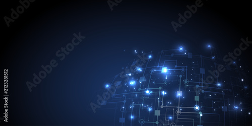 Abstract background with technology circuit board texture. Artificial intelligence electronic board. Communication and engineering concept.