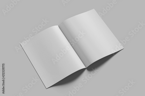 blank letter size editorial spread pages workbook realistic mockup template 3d render isolated perspective view soft shadows