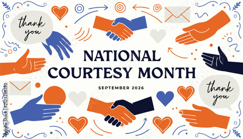 Obraz na plátne National courtesy month graphic with colorful handshake icons and hearts
