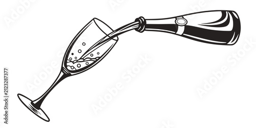 Cuadro en lienzo Black champagne flute silhouette isolated on white background, glass stemware