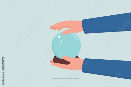 Foto The concept of business forecasting and the ability to foresee the future, depicted as a businessperson's hand wielding the magical power to glimpse predictions in a crystal ball