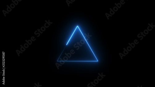 Canvastavla Glowing blue neon triangle outline isolated on a solid black background, minimal