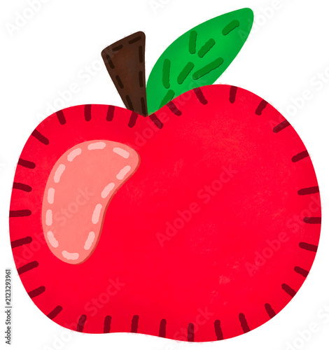 Cute Felt Apple Clipart Sticker Isolated on Transparent Background