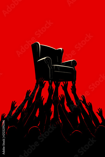 Foto Minimalist Illustration of Silhouette Hands Reaching for an Armchair on a Red Ba