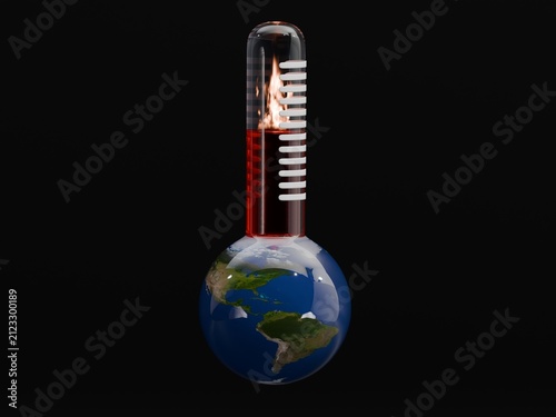 Fotografie Illustration of a thermometer with Earth, showing rising global temperature, climate warming, and environmental risk