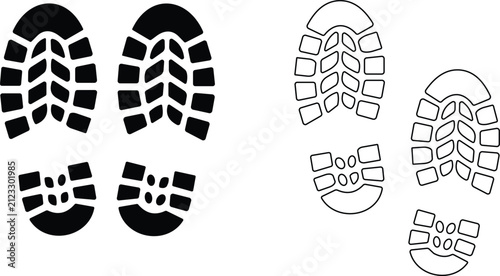 Boot Shoe Sole Footprint Tread Silhouette and Outline Icon Collection for Footwear Design