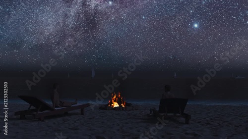 Tropical Beach Campfire with a Spectacular Night Sky