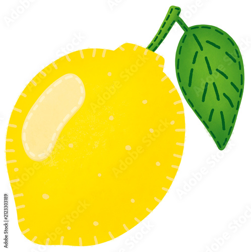 Cute Felt Lemon Clipart Sticker Isolated on Transparent Background