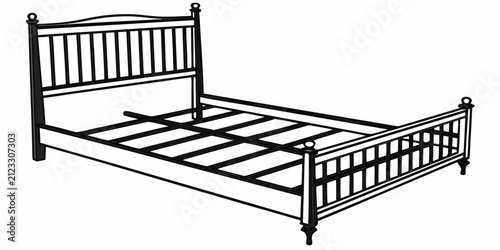 Fotografía Black king size bed silhouette with headboard and footboard on white background,