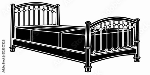 Cuadro en lienzo Black king size bed silhouette on white background, isolated black bed