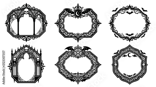 Cuadro en lienzo Set of six ornate gothic style frames with spooky elements for halloween design