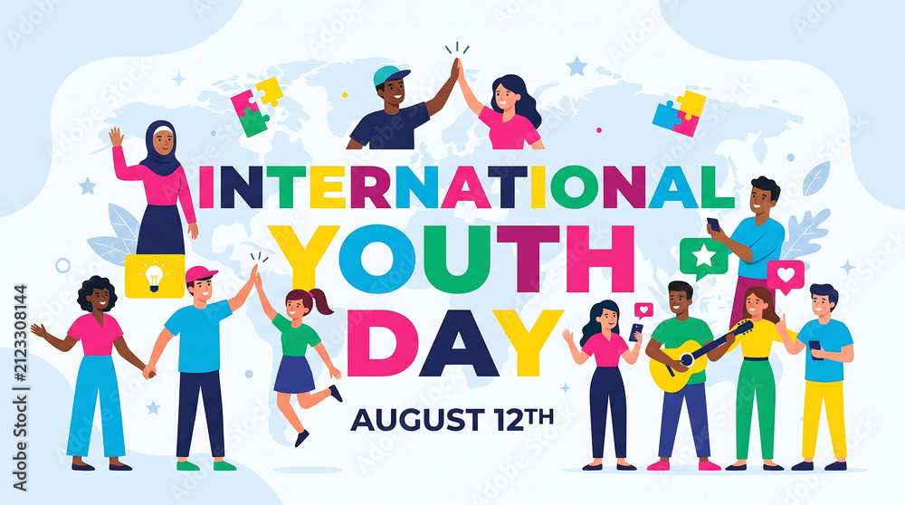 Naklejka premium Diverse children celebrating international youth day together