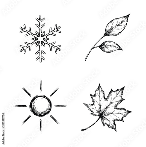 四季を表す手描き