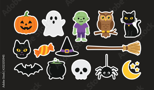 Quadro su tela Halloween theme sticker collection with spooky elements halloween cauldron celeb