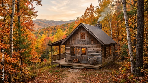 Cozy Log Cabin Amidst Autumn Forest