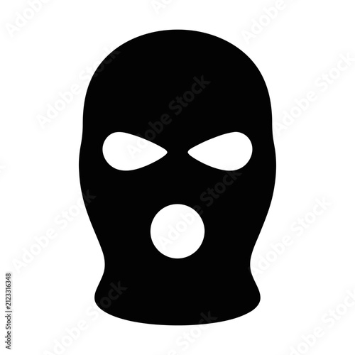 Black balaclava mask icon representing a criminal or thief for security and protection themes Vector