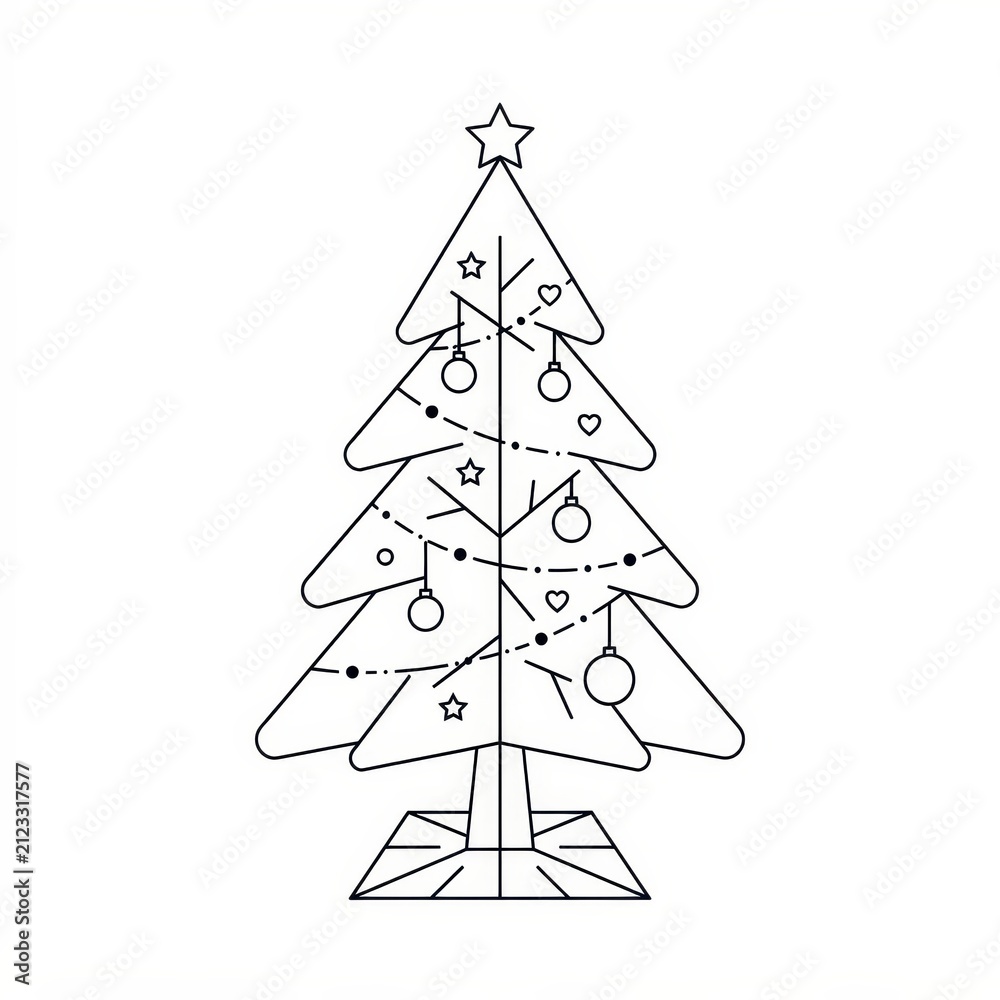 Fototapeta premium Christmas tree outline with ornaments