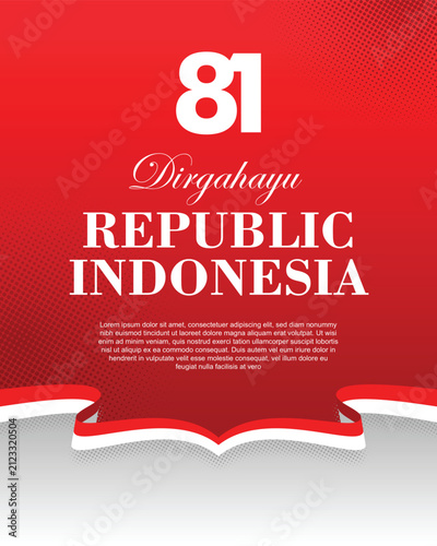 Indonesia Independence Day banner celebrates the 81st anniversary with a patriotic red and white ribbon design.