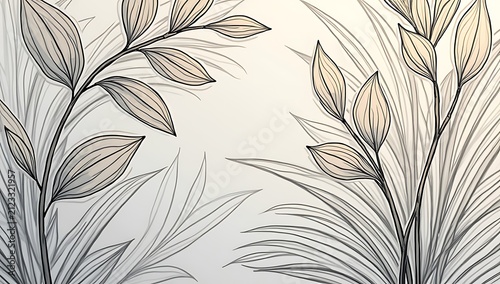 Elegant Botanical Illustration of Leaves and Plants.