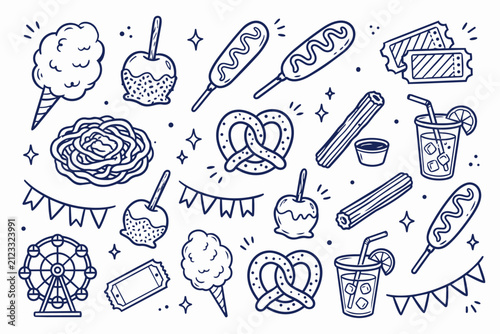 Carnival Food Doodle Icon Vector Set for Festival Design