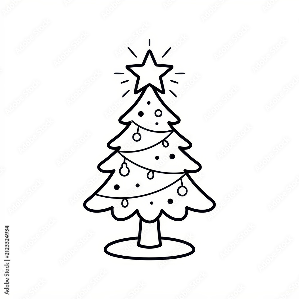 Fototapeta premium Christmas tree with star and lights doodle