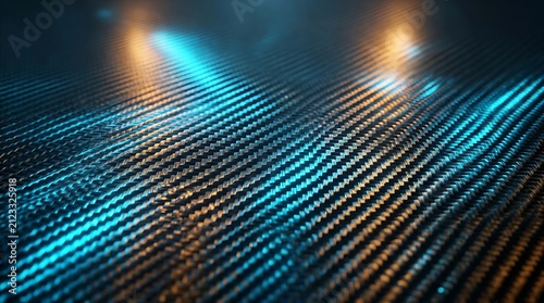 Abstract blue neon grid reflections over a glossy textured surface.