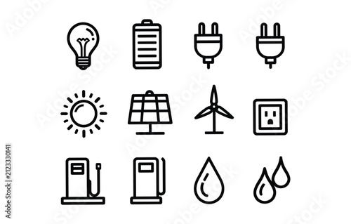 Energy icon set renewable resource electricity sustainable power