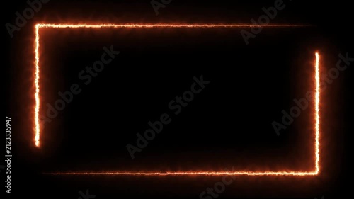 Fire neon light rectangle frame loop animated background. Burning neon lights frame box animation seamless loop, alpha channel. Fire line glowing rectangle border motion animate 4k video.