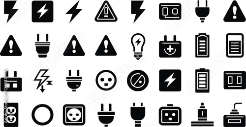 Electricity icon collection of power energy and voltage symbols