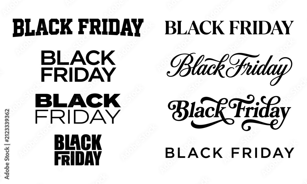 Fototapeta premium Black Friday Hand Lettering Set Featuring Elegant Calligraphy and Bold Sale Typography