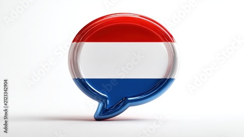 3D glossy speech bubble with Netherlands flag colors on white background