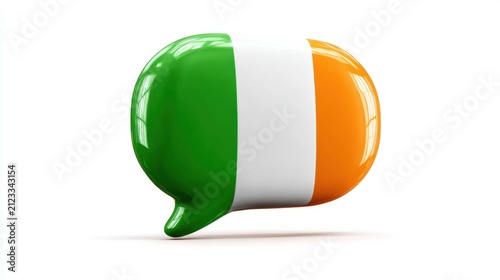 Irish flag speech bubble 3D render on white background concept