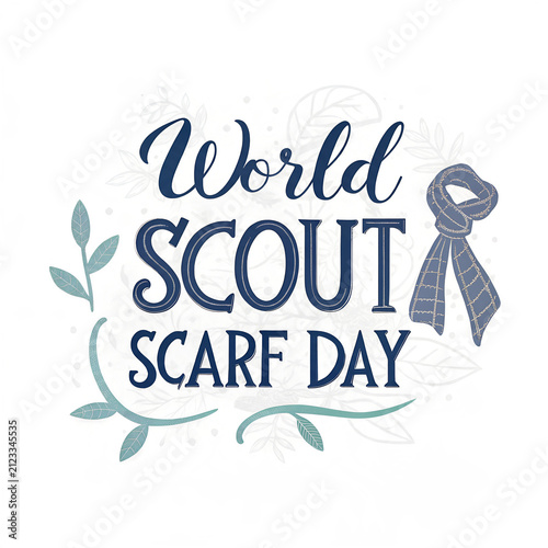 World scout scarf day typography banner with blue neckerchief art.