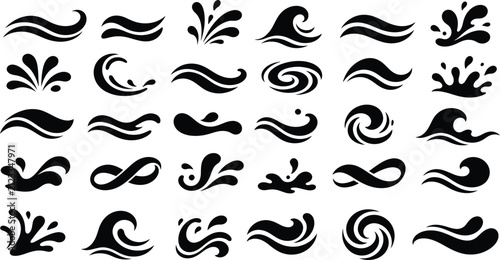 Foto Water splash ocean wave silhouette set vector graphic for liquid drop swirl burs