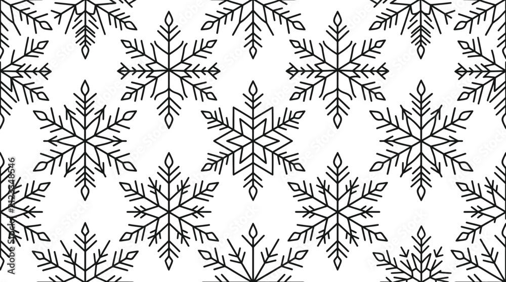 Fototapeta premium Black Snowflake Pattern on White Background