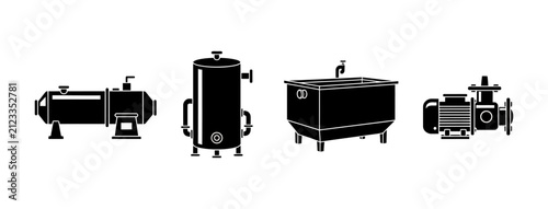 Photography Set of industrial equipment icons featuring tanks pumps and processing machinery