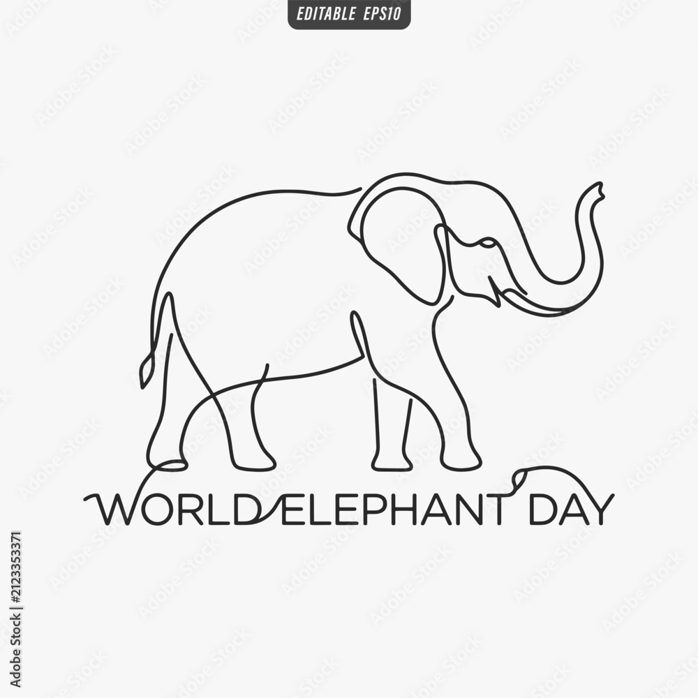 Fototapeta premium The flat design for a World Elephant Day poster focuses on simplicity, elegance, and ease of recognition. Vector Illustration