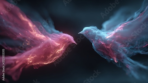 Two Ethereal Birds Made of Light and Smoke Keywords: ethereal, birds, light, smoke, abstract