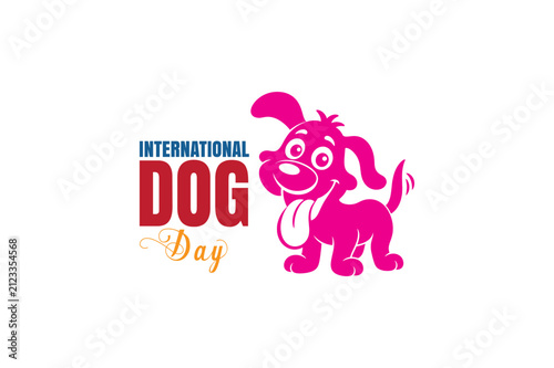 International dog day graphic with a cute pink puppy illustration