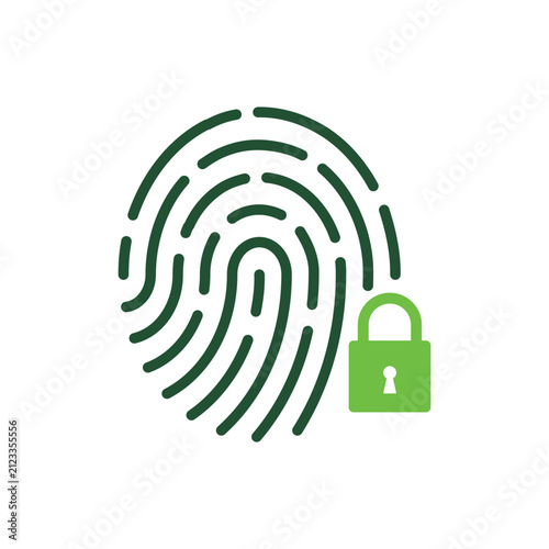 Fingerprint Identification Color Sign. Touch ID Line Icon. Finger Print Scanner with Lock Outline Icon. Biometric Identity. Isolated Vector Illustration.