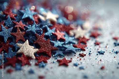 Red White And Blue Glitter Star Confetti Close Up abstract background