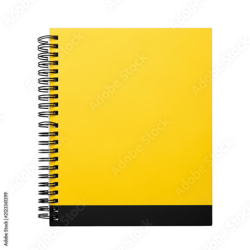 Spiral-bound yellow notepad with black cover and metallic spiral binding