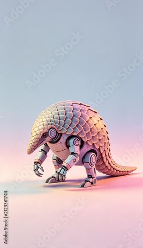Futuristic robotic armadillo in pastel gradient background
