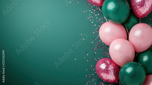 Festive celebration with colorful balloons and glitter for party decoration