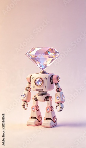 Cute robot toy with diamond head on pastel background