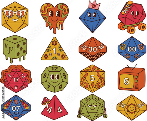 Fotografie Cute tabletop RPG dice mascot cartoon vector illustration collection featuring p