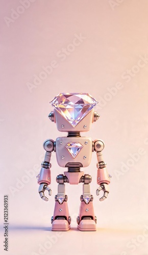 Cute robot with diamond head on pastel background