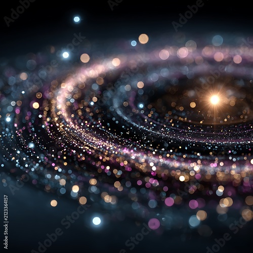 Swirling Galaxy of Stars and Cosmic Dust with Bokeh Lights space cosmos